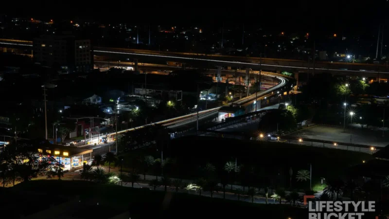 View from the Vivere Hotel room at night of the SLEX / Skyway Alabang Exit